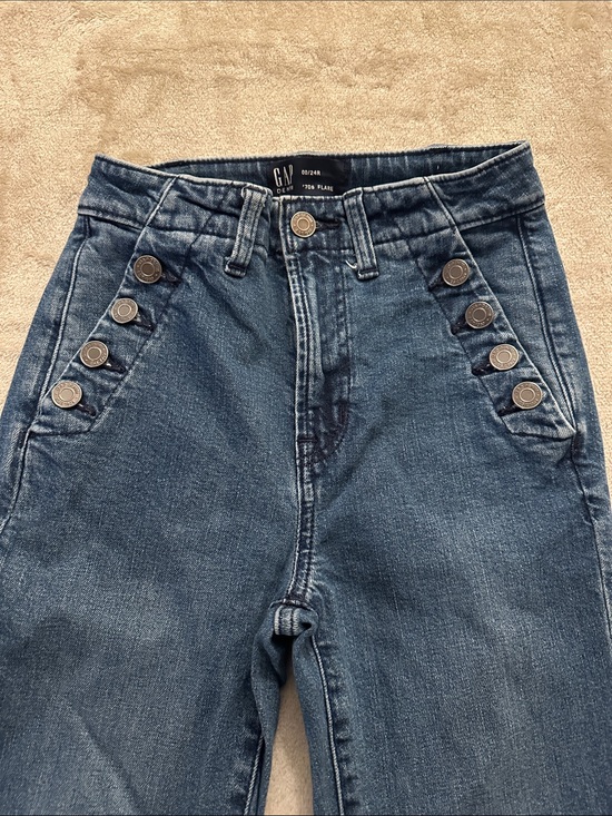 GAP Denim - GAP Dark Blue High-Rise Flare Jeans with Button Accent